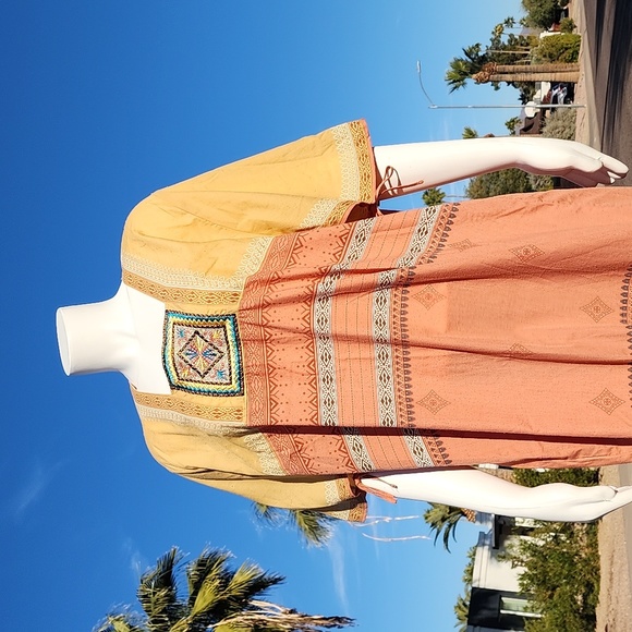 EGYPT Kaftan Maxi Dress XL Nightgown Batik Embroidered Egyptian Loungewear - Picture 4 of 15